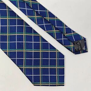BOWLER & BLAKE LIMITED SILK TIE BLUE GREEN YELLOW WINDOWPANE PLAID 3.5" X 59"